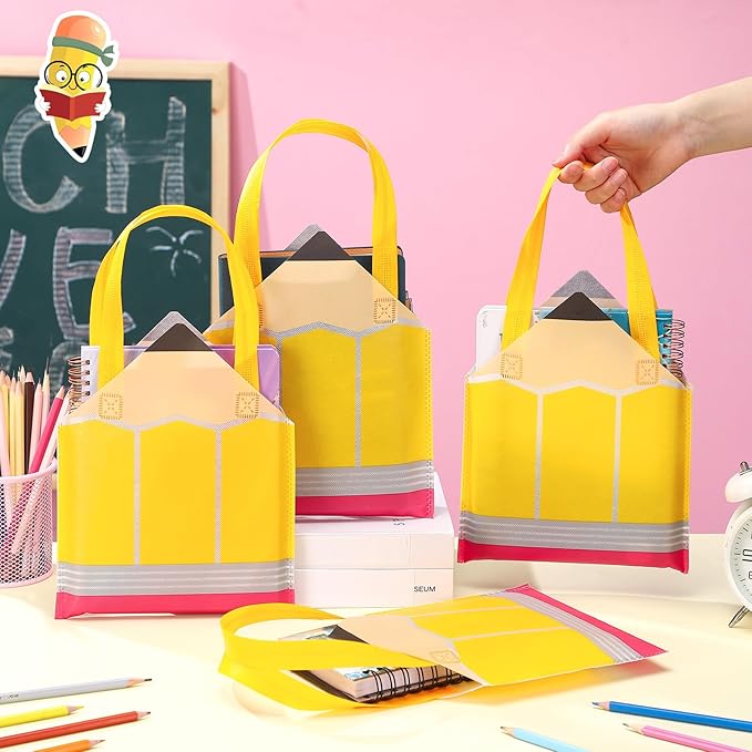 Graduation Goodie Bags Pencil Gift Bags Non Woven Crayon Handbags Crayon Bags Party Favors Bag for Student Teacher Christian,Birthday Thanksgiving Back to School Welcome First Day of School Graduation Gift,Classroom Gift Exchange