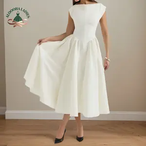 Spring French Style Pure Desire Elegant Waist-Slimming Sleeveless Backless Hollow-Out Dress in White
