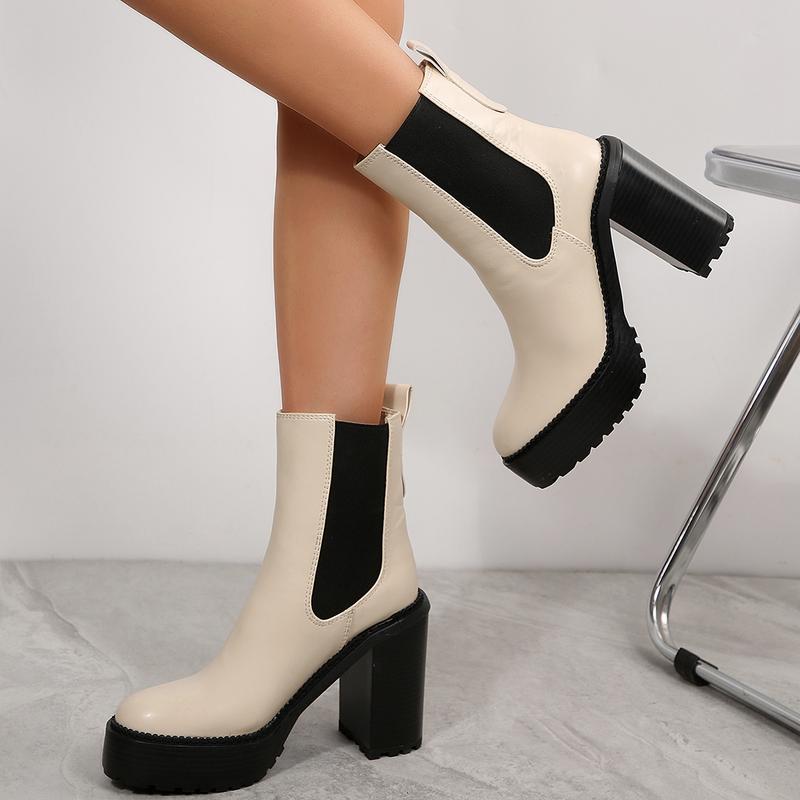 Women's Chunky Heel Chelsea Boots Square Toe High Block Heel Ankle Booties, Winter Womensfashion Shoe, Stretch Side Elastic Boots for Women, Stylish Fall Winter Dress Footwear, Perfect Valentine's Day Gift  Girl