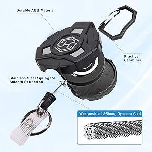 [New Deal] 2-Pack Retractable Keychain - Heavy Duty Badge Holder, ID Badge Reel, Carabiner Badge Clip, Tactical Key Chain with 32" Steel Retractable Cord, 8.0 oz