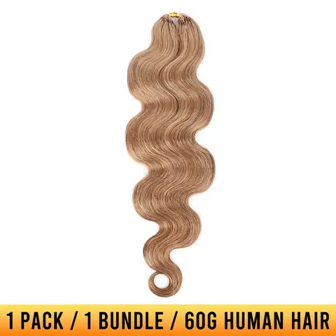 YGwigs #27 Strawberry Blonde Feather Crochet Human Hair Body Wave Mircale Knots 60g