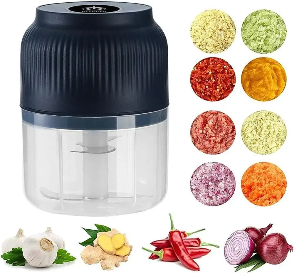 Electric Garlic Chopper, 4 Sharp Blades, Portable Veggie Chopper, 300ML Garlic Grinder Masher, Cordless Food Processor, Mini Blender for Onion, Ginger, Chili, Fruit, Meat, Spices, Beans