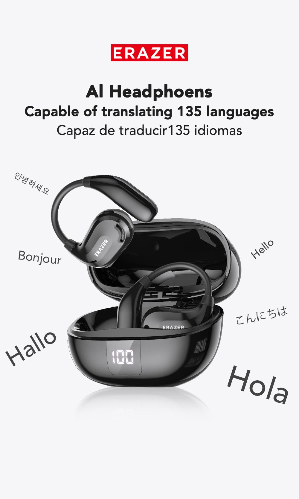ERAZER XT66Pro OWS Translation Wireless Bluetooth Earphones Support 135 Languages Real Time Bluetooth Translation Earbuds HIFI Sound Quality Light-Weight Headphones Built-in Microphone Support Phone Calls Music AI Chat