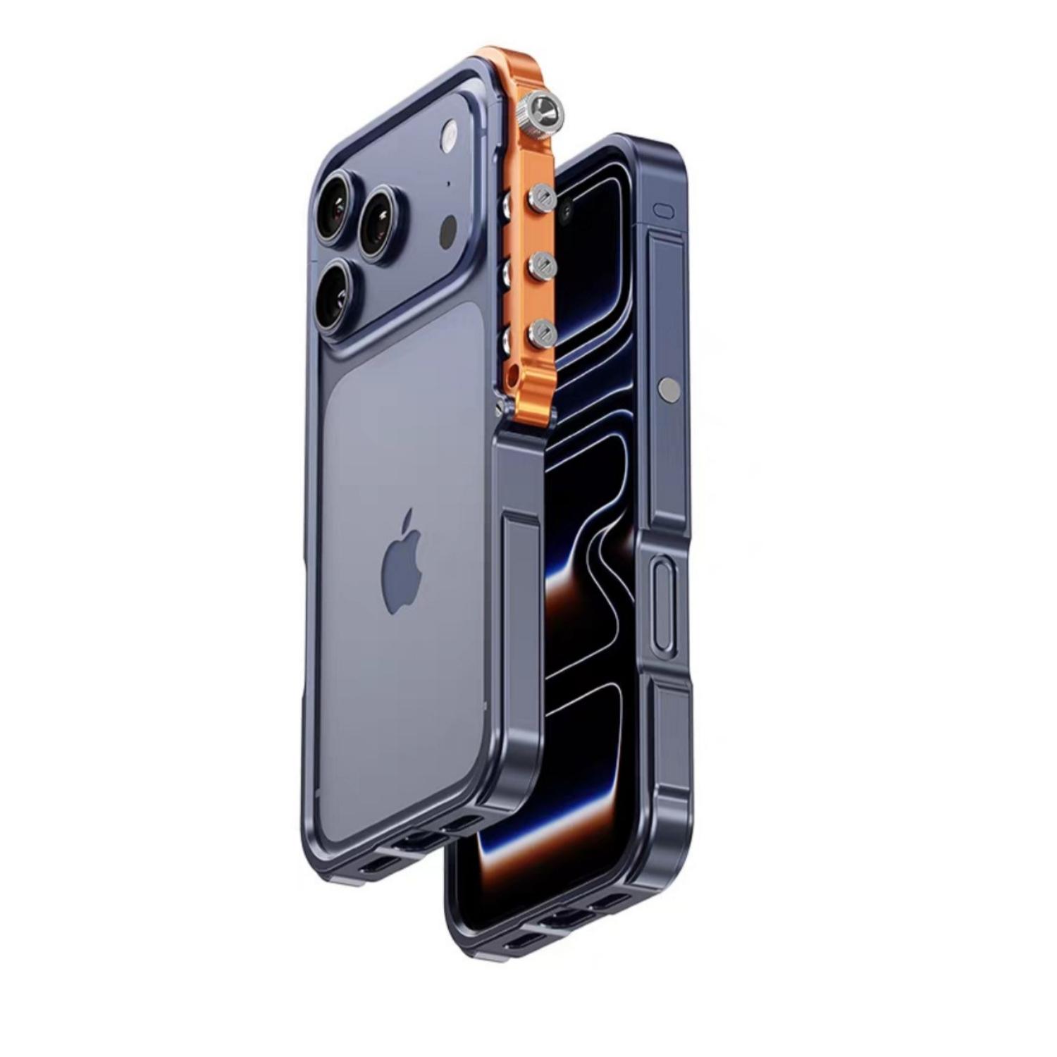 [Free !ship] Full Metal Bezel Bumper Case for iPhone 17 Pro Max16 Pro Max 17 Pro 16 Pro 16 15 14 13, Full-Frame Armor Aluminum Alloy Bumper No Back Cover, Punk armor style, Mechanical Screw Button Design, Minimalist Bare-Hand Feel Fit Lightweight