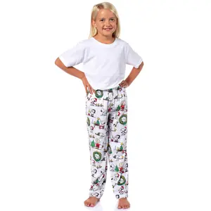 Peanuts Kids Christmas Time All Over Print Smooth Touch Fleece Sleep Bottoms Lounge Pajama Pants for Boys Girls