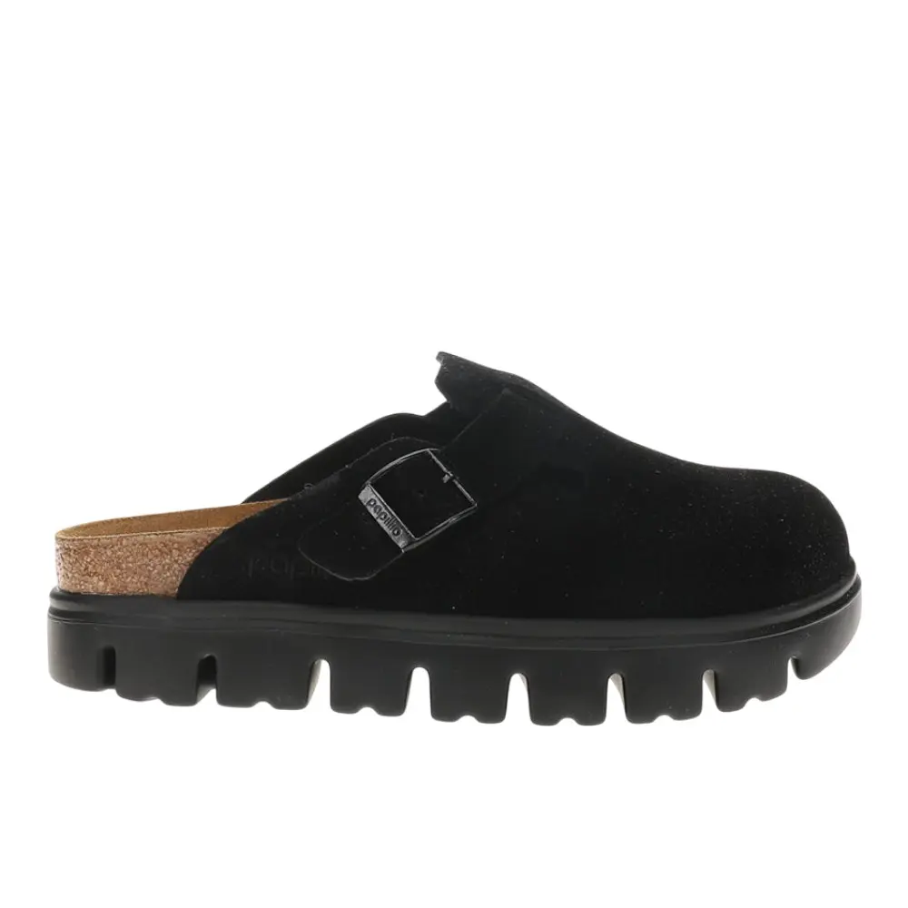 BIRKENSTOCK Womens Boston Chunky Suede Leather Clogs Casual - Black