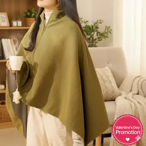 [perfect Valentine's Day gift][Power bank not included] Premium Heated Shawl Blanket – Luxurious plush wearable warming blanket, USB powered, 3 temperature settings, comfortable and warm, washable, perfect Valentine's Day gift.