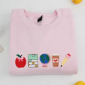 [MADE IN US] Embroidered Teacher Life Crewneck Sweatshirt with Cute Teacher Icons | Perfect Personalized Gift For Teachers Week | Teacher Life Top Gemma