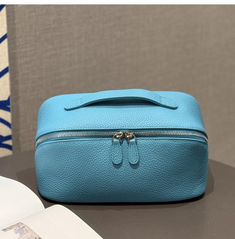 Minimalist High-End Feel First Layer Cowhide Texture Makeup Bag Genuine Leather Travel Portable Toiletry Bag Large Capacity Storage Bag