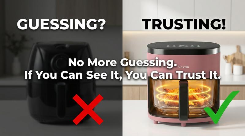 VEXON Aesthetic Pink Glass Air Fryer  4.5QT – 6-in-1 Digital Air Fryer with Viewing Window, 97% Less Oil, Quiet & Easy Clean, A Perfect Valentine’s Day Gift