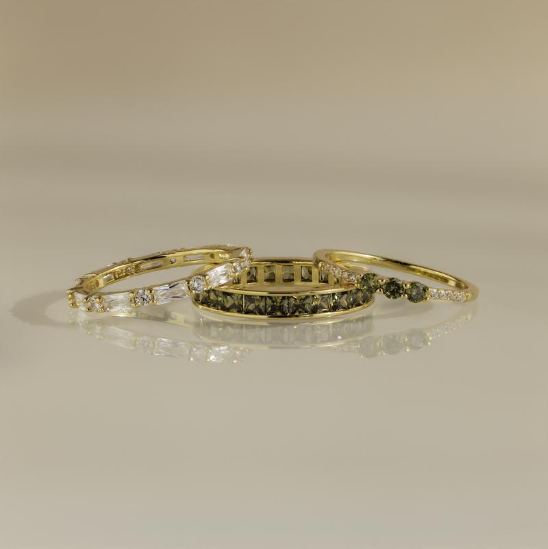 Peridot Rings Set by Caitlyn Minimalist - Vintage Green Gemstone Stacking Rings in Gold - Dainty Art Deco Jewelry - Anniversary Gift