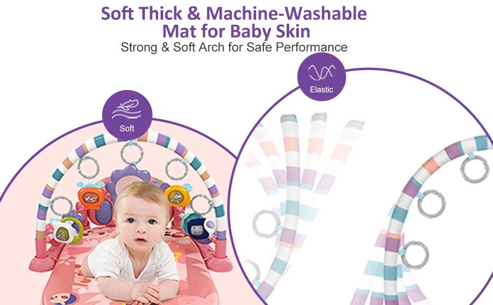 dearlomum Baby Play Mat Blue Giraffe Design with 5 Sensory Toys Music Lights for Newborns 0-36 Months Multifunctional Rubber Playmat Playpen Gift for Boys & Girls