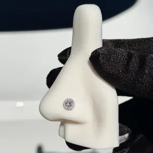 Clear pink CZ Nose Ring - Simple Design with pink Gemstone Accent