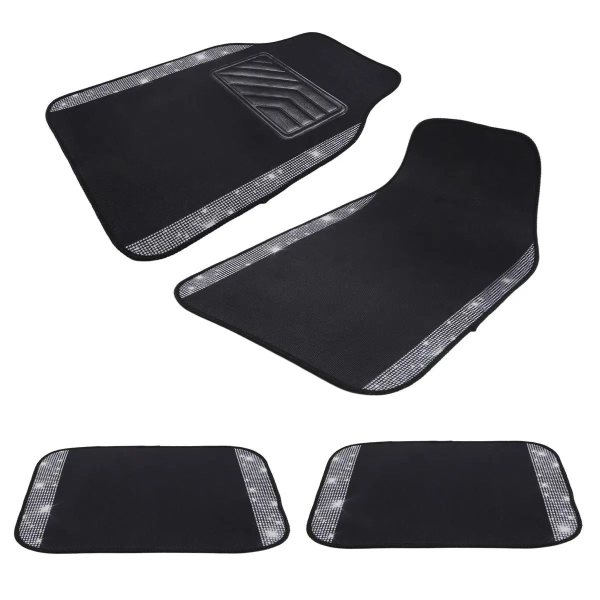 Universal Car Floor Mat Set - Non-Slip PVC, Bling Diamond Print, Heel Pad, All-Weather Protector for Most Cars