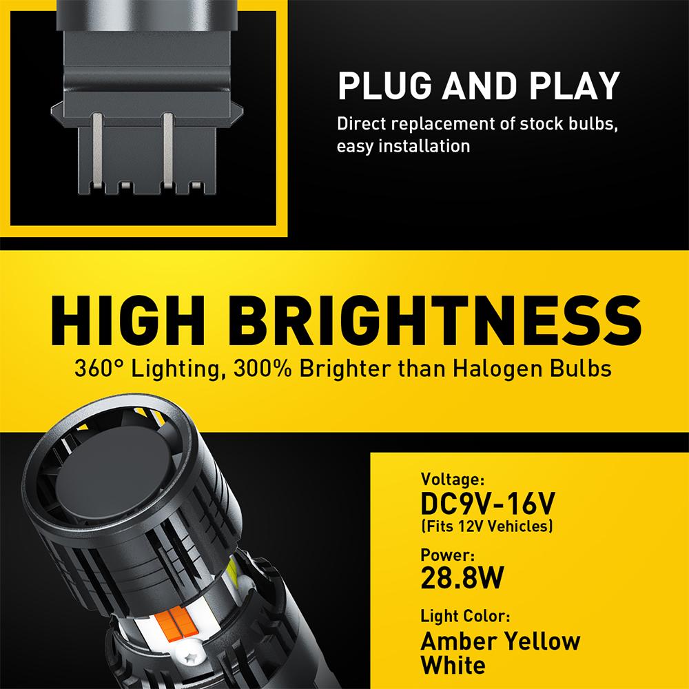 AUXITO Latest CANBUS 3157 Switchback LED Bulbs 3057 3457 4157 Dual Color Amber/White Anti Hyper Flash Built-in Resistor Error Free Turn Signal Lights and DRL/Parking Lights, Pack of 2