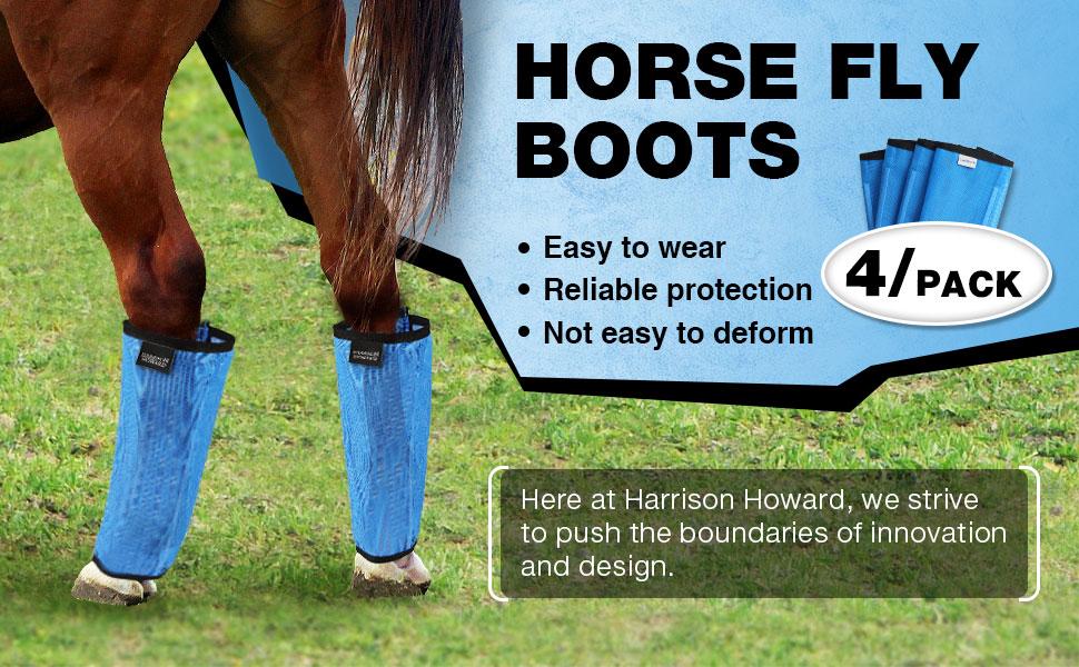 Harrison Howard Loose Fitting Fly Boots UV-Protective Extra Tough Mesh with Colorful Four Fasteners, Stay-on Design for Horse Legs Stomp Reduction