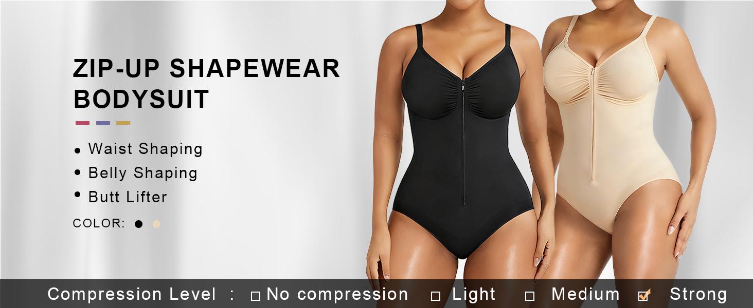 SHAPERX Shapewear for Women Tummy Control Bodysuits Zip-Up Comfort Shapewear Breathable Suitable for Everyday Wear