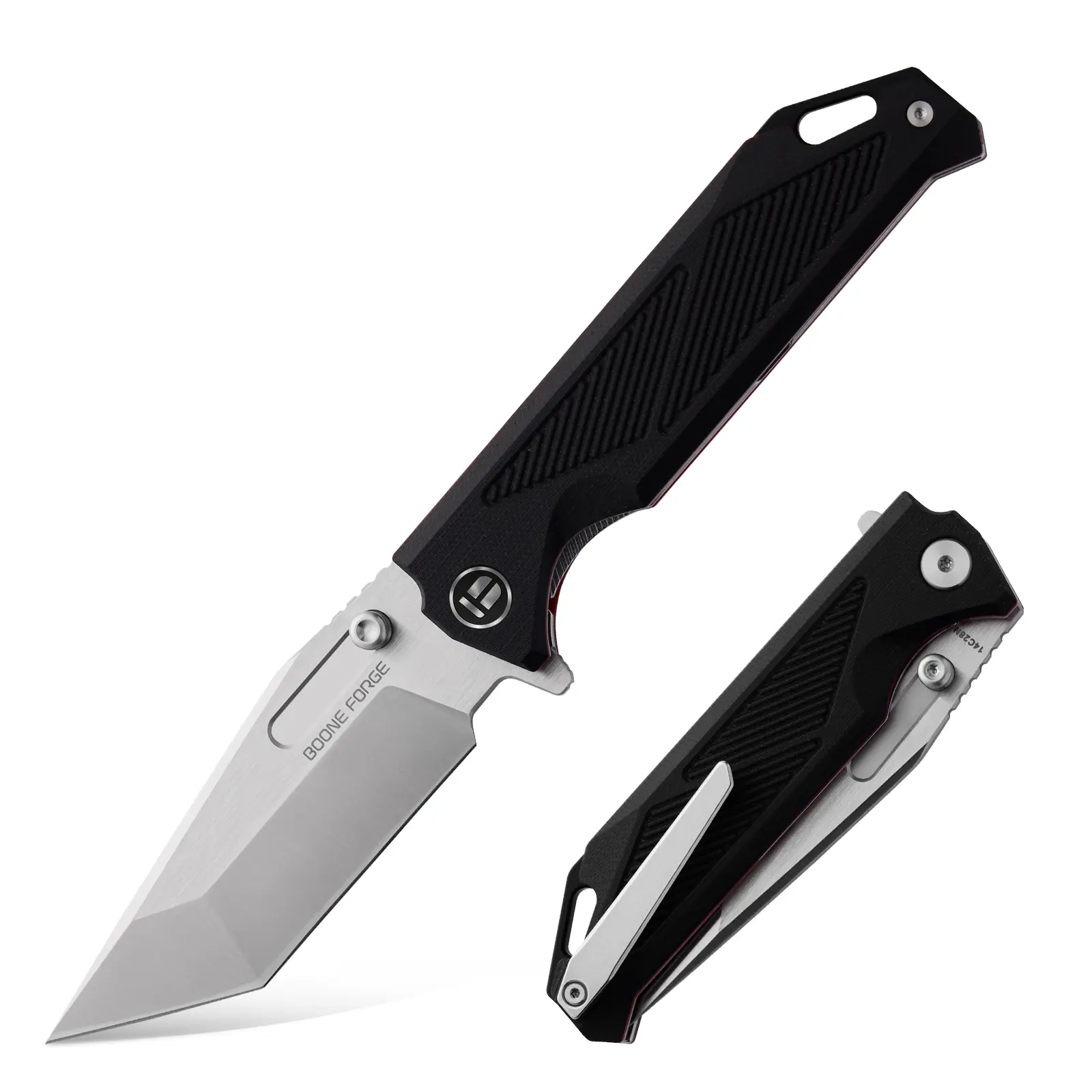 BOONEFORGE Blackshield Folding Knife   3.94"   14C28N Steel Blade, Textured G10 Handle, Liner Lock, Adults’ EDC Gear Cool Gadget for Outdoor Tasks, 130g