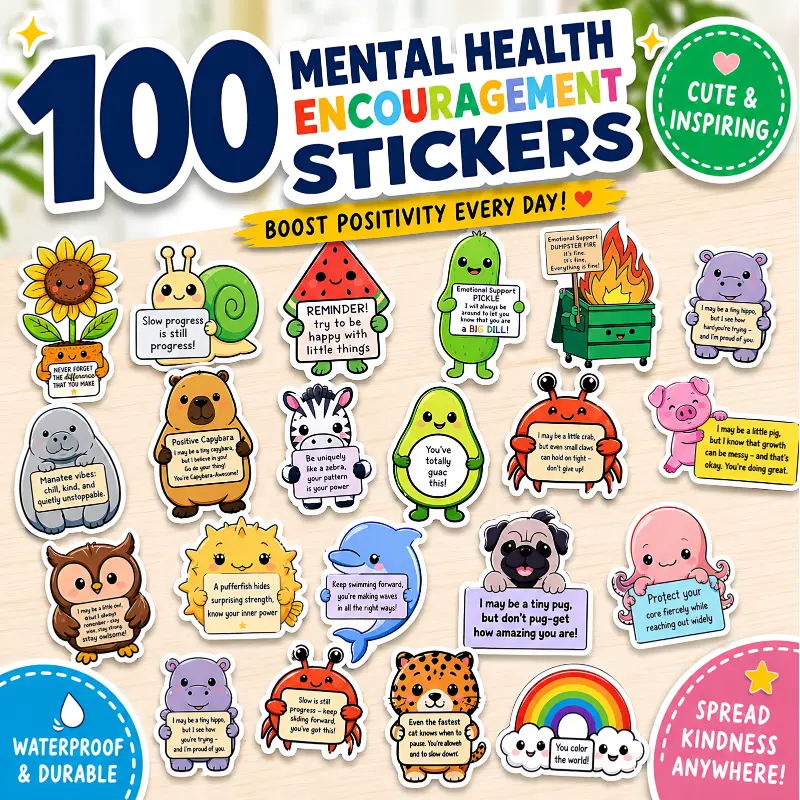 100PCS Unique Emotional Support Animal Stickers No Repeat Motivational Affirmation Waterproof Vinyl Decals for Kids Teens & Adults Cute Journals Water Bottles Self Care Gifts tiktokshopbacktoschool,back to school,back to school haul