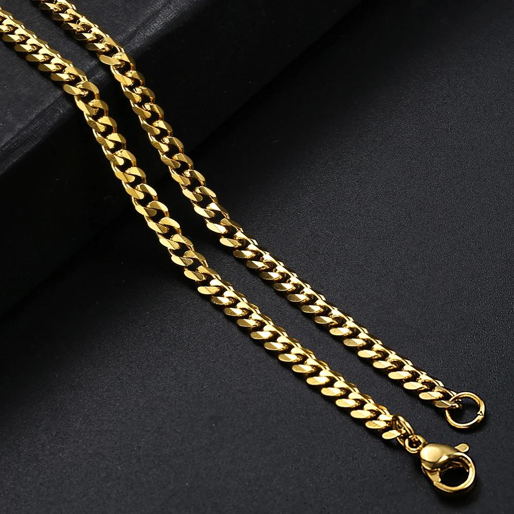Men's Necklace Stainless Steel Cuban Link Chain Black Gold Color Necklaces For Men Women 18-24" Hip Hop Jewelry