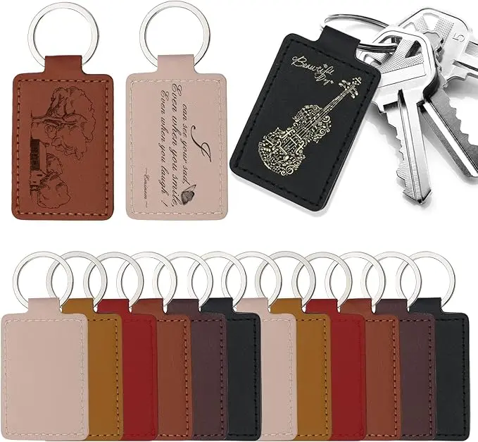 Smooth Simple Glossy Leather Key Fob Kit, 15 Pcs Mix (6 Colors) 40x65mm Durable Rectangular Keychain Blanks, DIY Craft Supplies for Stamping & Engraving (Sports & Outdoor Accessories)