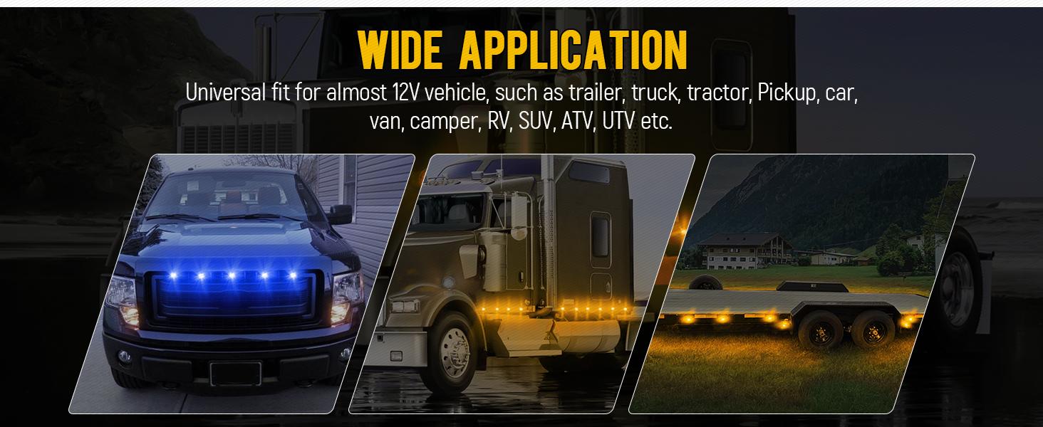 Partsam Dual Color 3/4" Round LED Marker Light for Car Trucks Jeep - Amber & Blue, Pack of 10