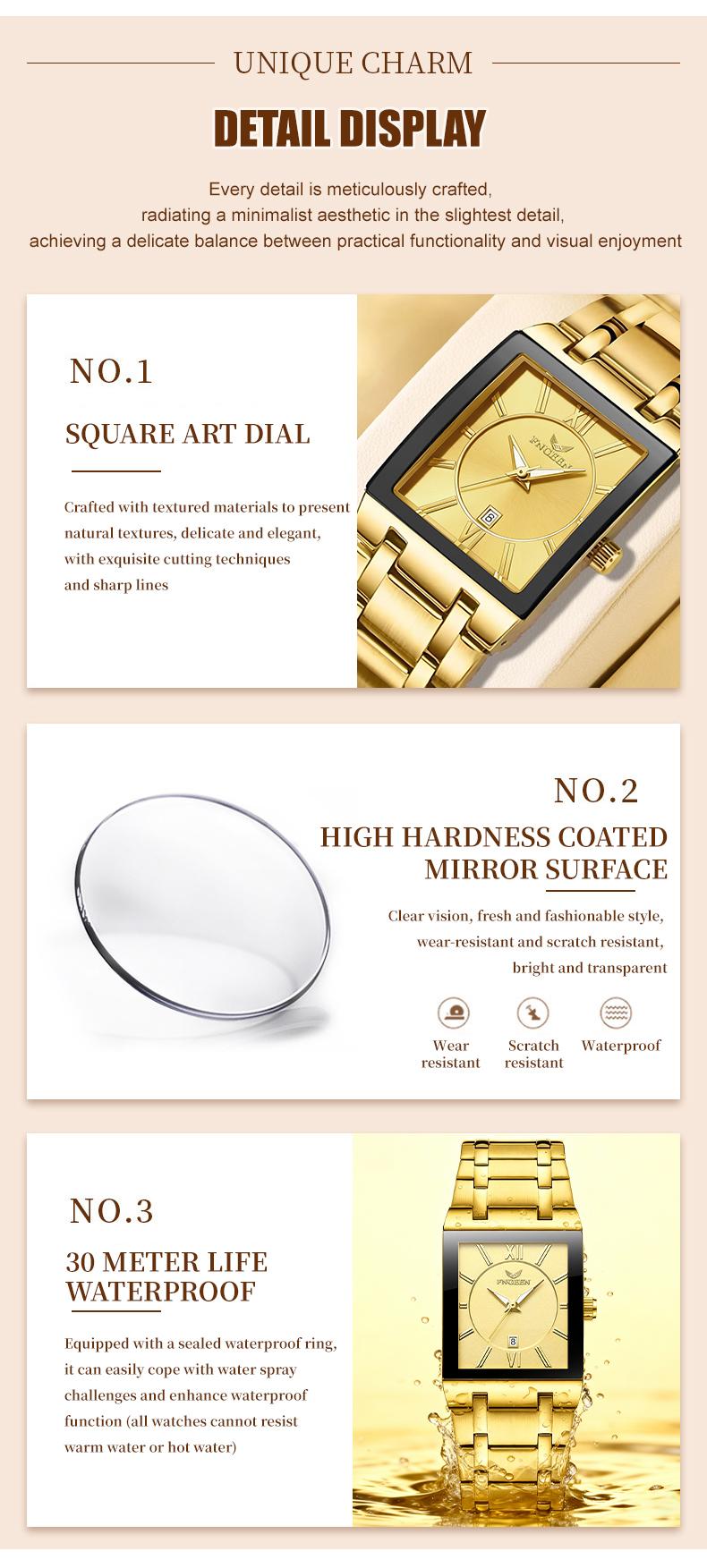 Valentine's Luxury Collection Women's Gold Square Watch with Stainless Steel Band Roman Numeral Dial Date Display 30M Water Resistant Quartz Wristwatch for Stylish Casual Formal Fashion Accessory Limited Time Deal