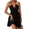 Aprilake Women's Summer Mini Dress Halter Backless Sleeveless A Line Ruffle Hem Flowy Cami Vacation Sundress