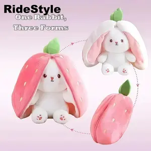 Cute Strawberry Bunny Plush Toy Soft Kawaii Stuffed Animal Gift for Kids Girls Hug Pillow Bed Decoration Birthday Present Furry Friends Plush Doll