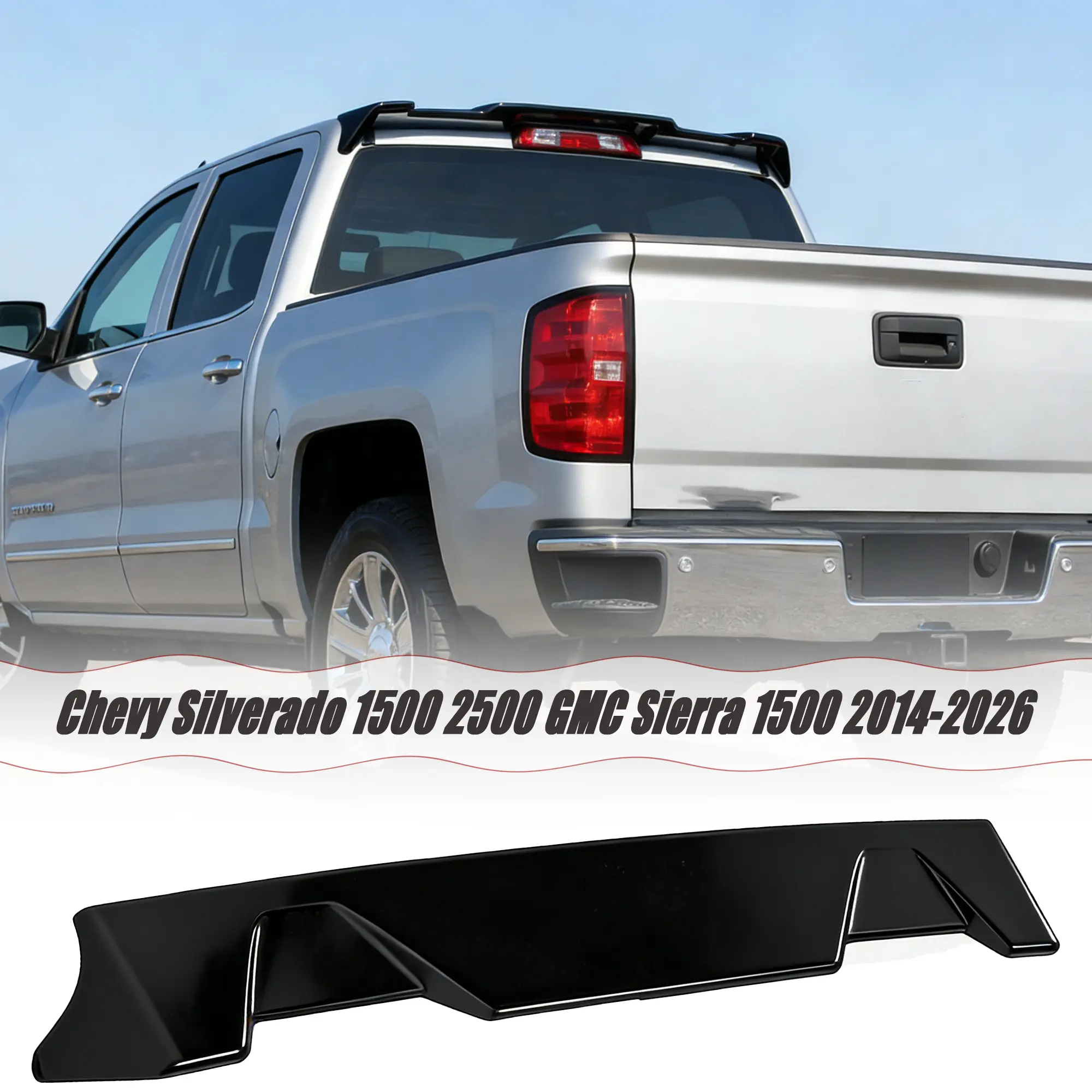 MUTUSAISI Rear Spoiler Cab Roof Wing Fit for Chevy Silverado 1500 2500 GMC Sierra 1500 2014-2019,2019-2026 Accessories (Crew Cab or Extended Cab Only), Add-on Top Wing Lip