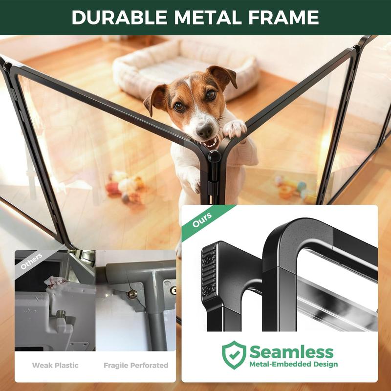 FXW Acrylic & Wire Mesh 8/10 Panels Indoor Dog Playpen for Puppy/Small/Medium/Large Dogs, 24/32inch|Patented