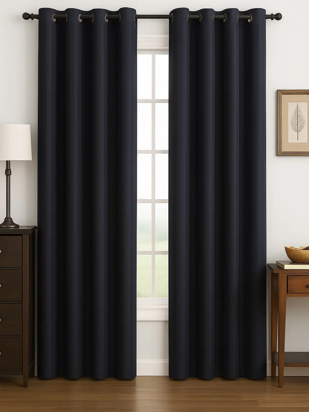 Faux Silk Curtain Panel – 2 Panel Set, Each 54x84", 8 Grommets, Elegant Light Filtering Drapes- Navy Blue