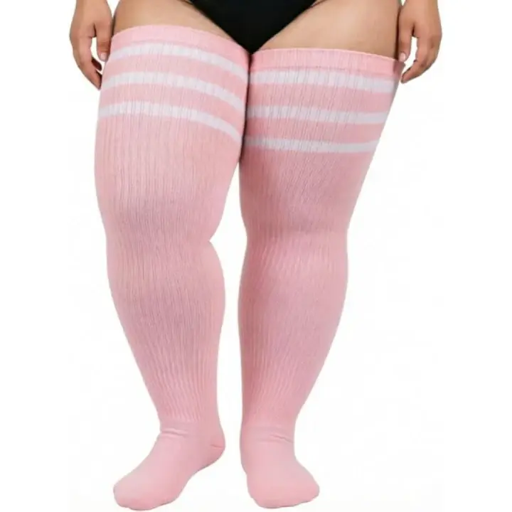 Women's Plus Size Cotton Striped Thigh-High Socks with Belts - Breathable, Soft, Machine Washable, Do Not Bleach, All-Season Casual Fashion Accessory, 18-35 In, Black&White, For Skirts, Leg Wear, Breathable Soft Socks, Thigh Highs