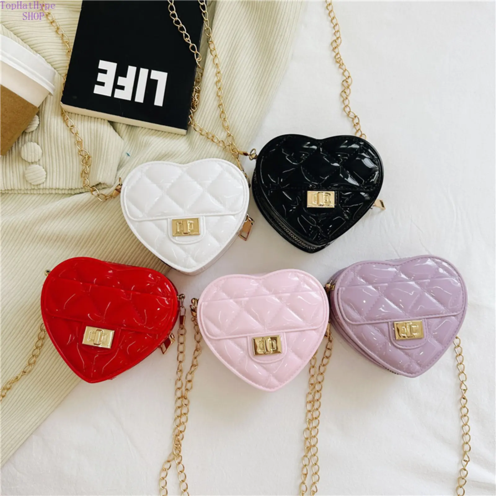 Little Girls' Quilted Heart-Shaped Jelly Crossbody Bag - Cute Mini Chain Shoulder Purse, Fashion Crossbody Bags, Dress Up Gift, Zipper Top Keeps Treasures Secure, Hands-Free Girly Accessory