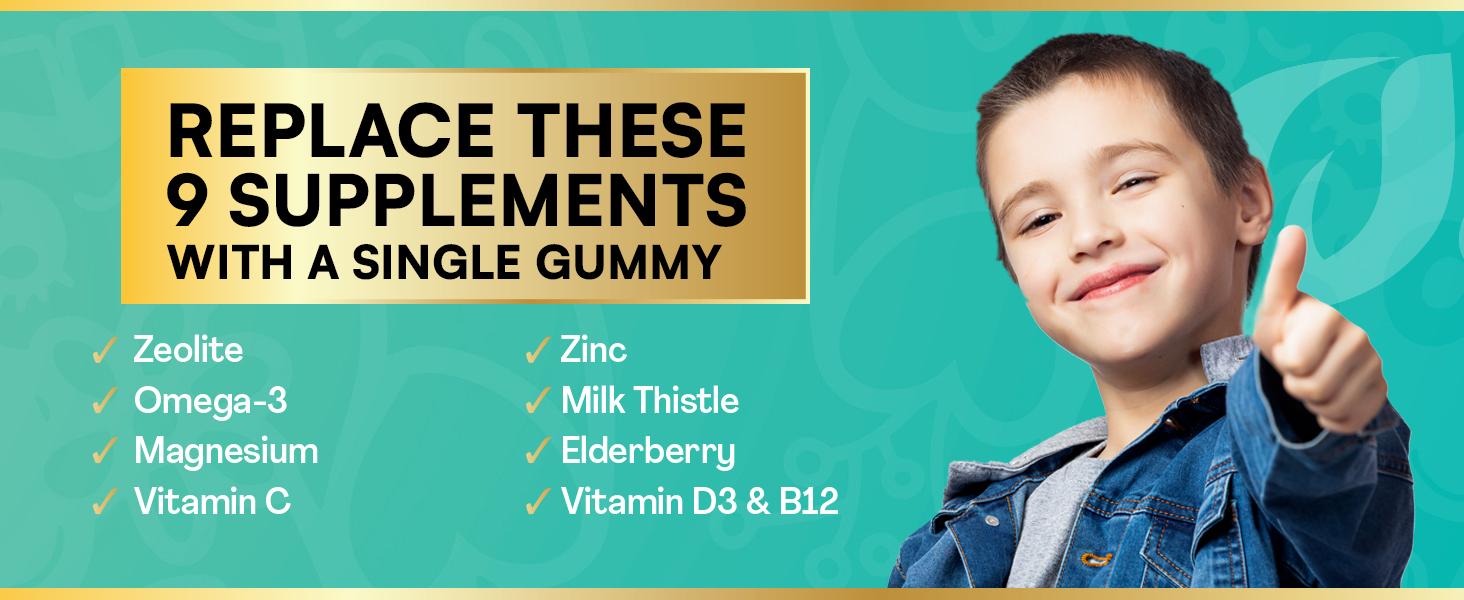 Zeolite Kids Detox Gummies (Mixed Berry Flavor) - Parrox 9 in 1 Kid Supplement for Brain, Immune, Vitamin, and Overall Healthcare - 60 Edible Gummies - Made in USA - (For Ages 3+) Zeolite Kids Detox Gummies (Mixed Berry Flavor) - Parrox 9 in 1 Kid Supplement for Brain, Immune, Vitamin, and Overall Healthcare - 60 Edible Gummies - Made in USA - (For Ages 3+)