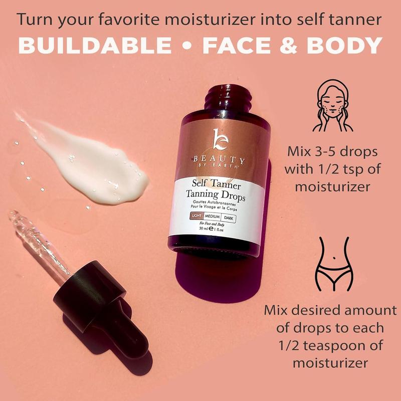 [TikTok Shop Only] Beauty by Earth Self Tanner Drops & Kabuki Brush Bundle - Customizable Sunless Tanning Drops Moisturizing Bronzing Face & Body