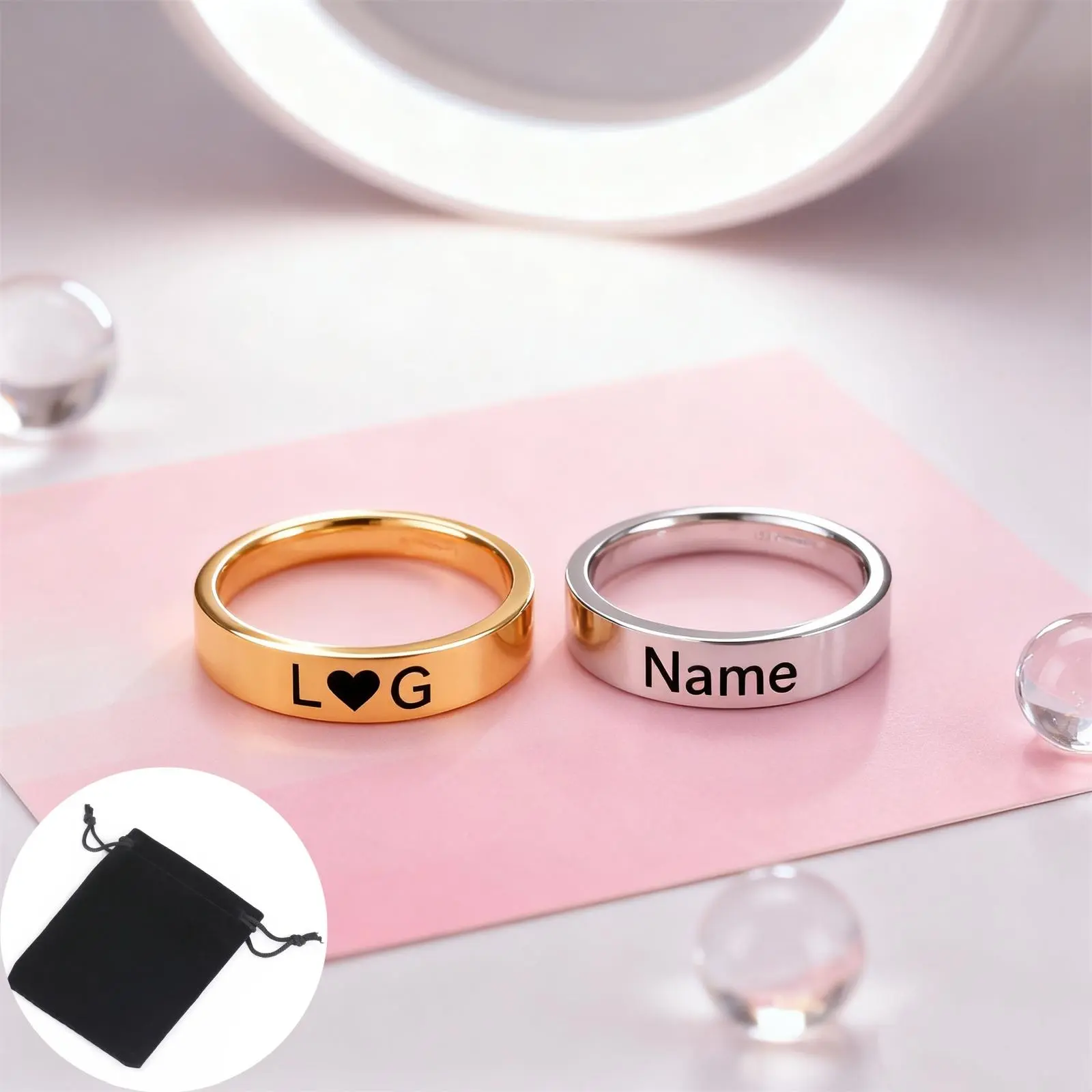 Customized couple ring personalized name date text stainless steel fashion simple 6/8mm wide ring anniversary jewelry gift