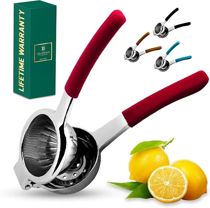 Bellemain Sturdy Stainless Steel Citrus Juicer - Metal Lemon-Lime Squeezer with Silicone Manual Grip, Handheld Kitchen Utensil for Cocktails, Cooking Use