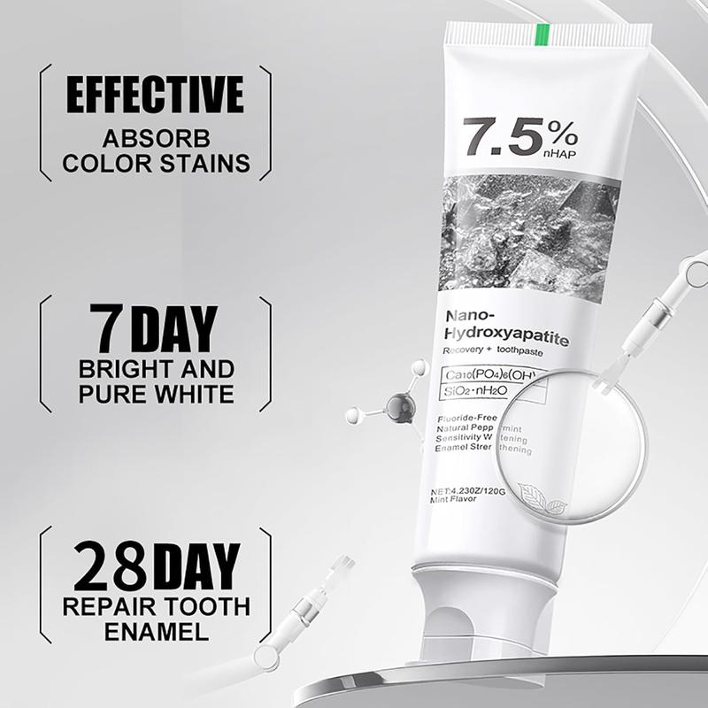 Hydroxyapatite Toothpaste 7.5 % for Enamel Protection,Fluoride-Free Toothpaste for Sensitive Teeth,Fresh Breath,Mild Mint Flavor