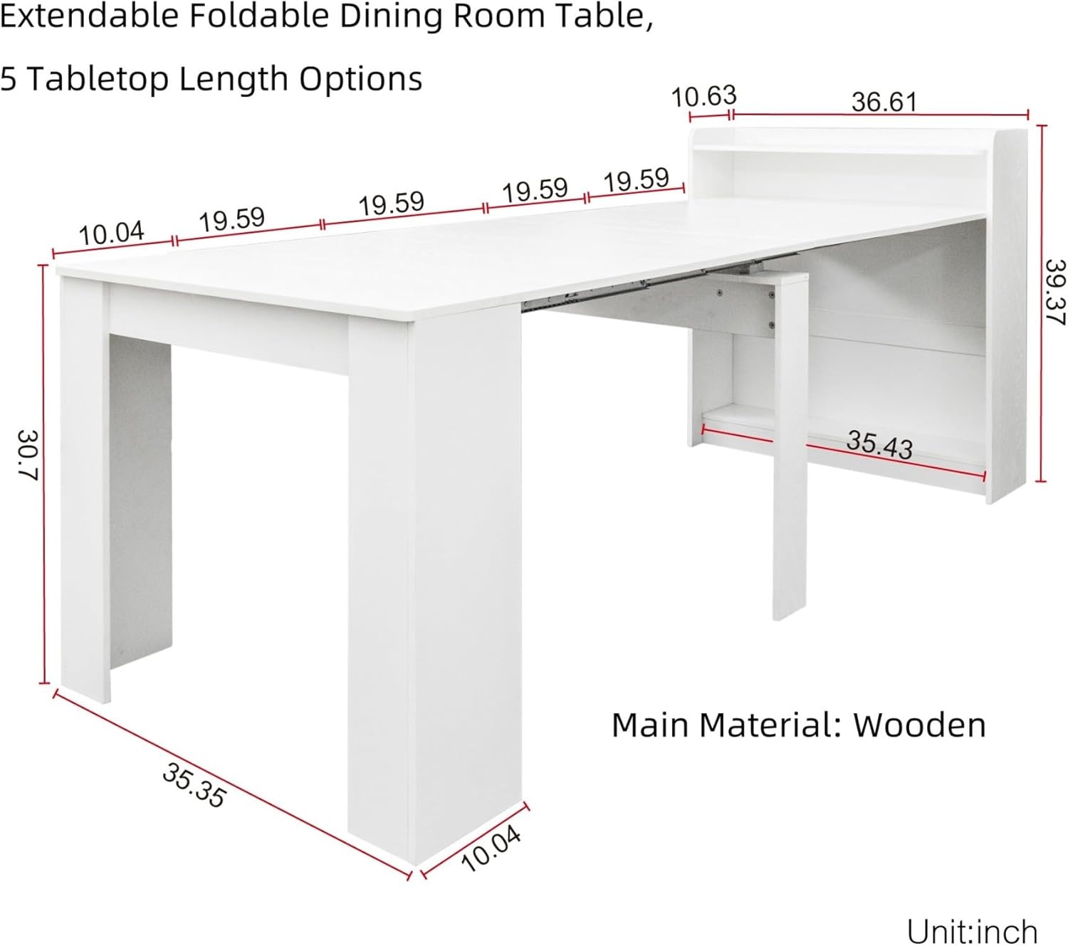 Transformer Dining Table, Extendable Dining Table with Storage Cabinet, Space Saving Expandable Table for Small Apartment Kitchen Dining Room, White Modern Design