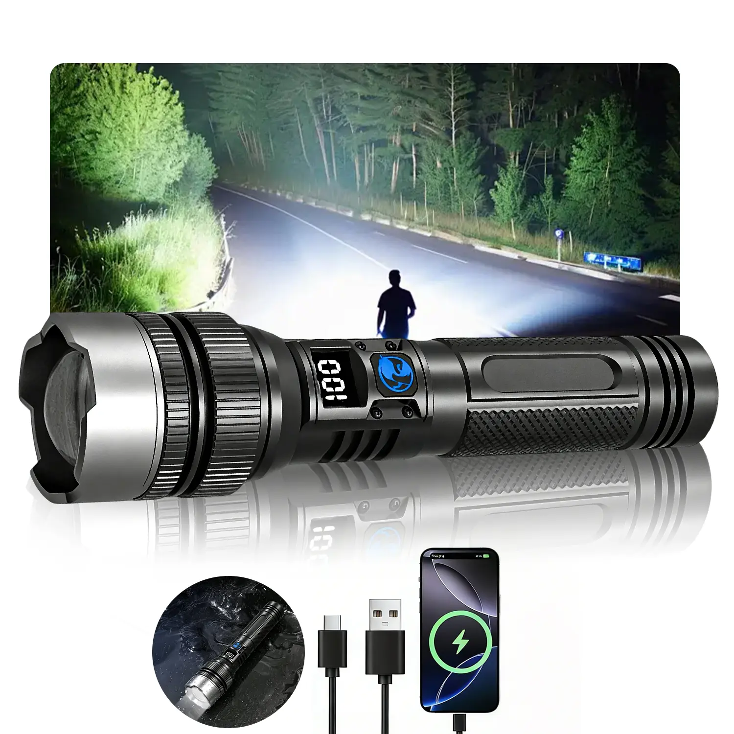 Compact Flashlight with Zoom & Adjustable Brightness – Switch from wide-angle to spotlight for camping, fishing & night walks. #CampingGear