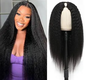 Kinky Straight V Part Wig Human Hair with Drawstring 180% Density Upgrade Glueless U Part Wig No Leave Out No Sew In V Part Wigs Kinky Straight Human Hair Wigs