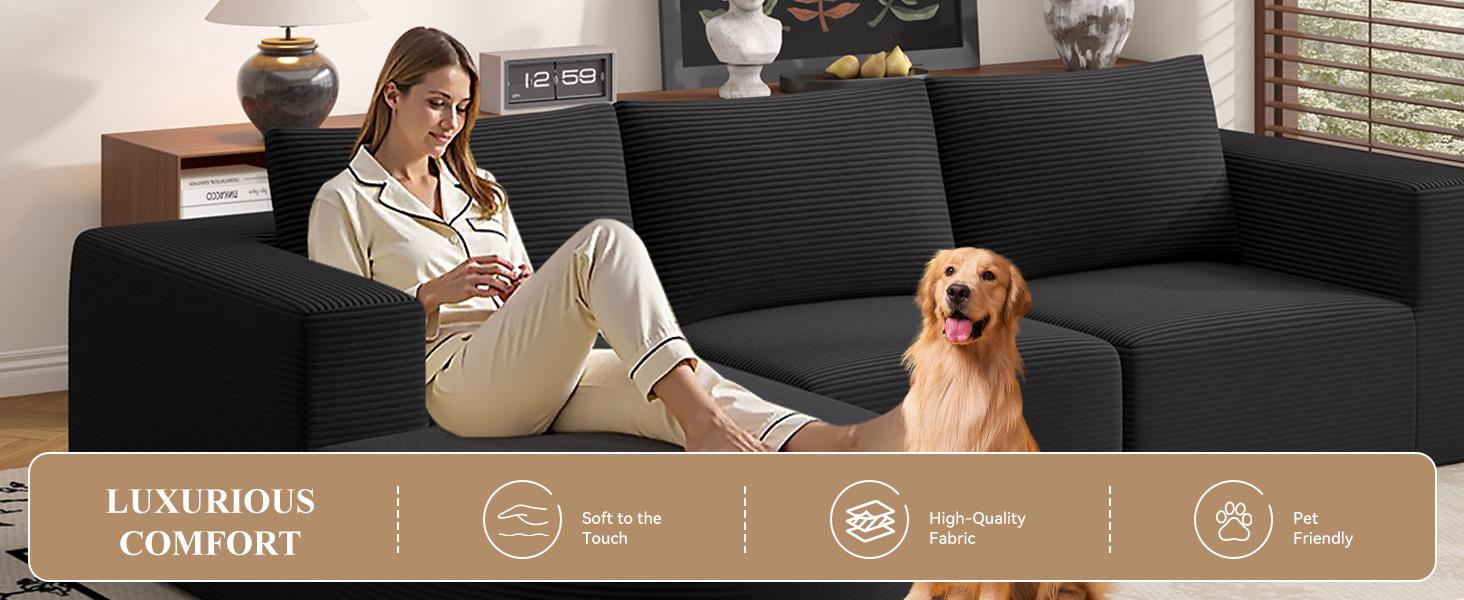 【2 Packages shipping】Modular Sectional Sofa with L-Shape Chaise,Cloud Sectional Modern Sleeper Couch with Deep Seat,Sponge Compression Sofas No Assembly Required (Beige-Corduroy Fabric)