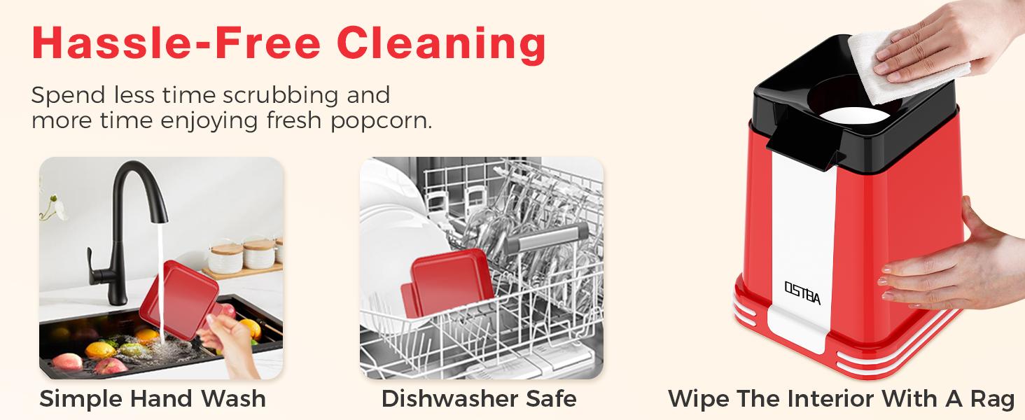 OSTBA Mini Retro Oil-Free Popcorn Maker, 1200W Hot Air Popper Machine, 12 Cups Electric Popcorn Popper with Butter Tray, One-Button Control, Compact Popcorn Maker for Home & Gifts