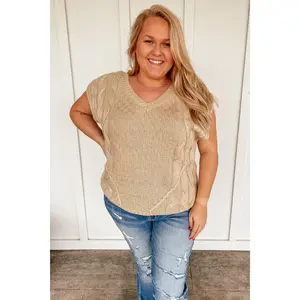 Women's Cable Knit Sweater Vest - Plus Size - Casual