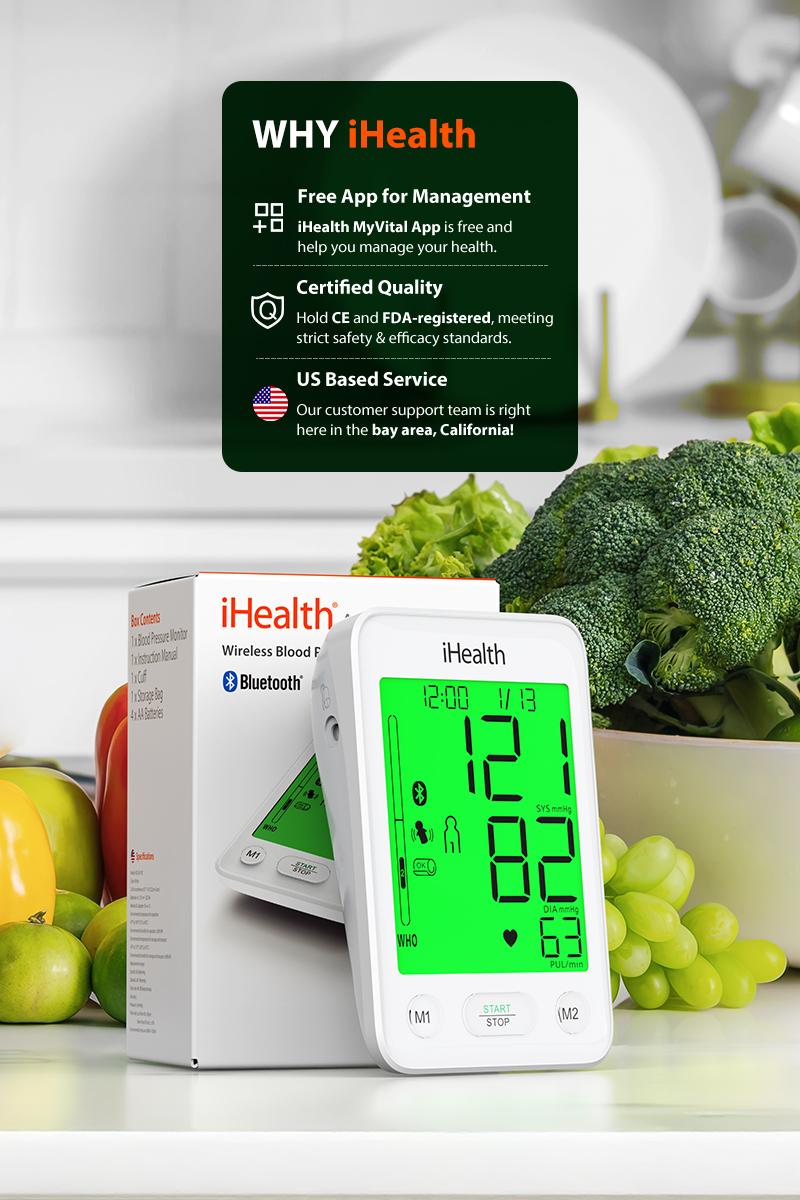 iHealth Bluetooth Blood Pressure Monitor with Large Cuff & Color-Coded Display, Dual Users 2*120 Readings, Automatica Upper Arm Blood Pressure Machine with Cloud Storage & Body Movement Detection, Portable Healthcare Kit
