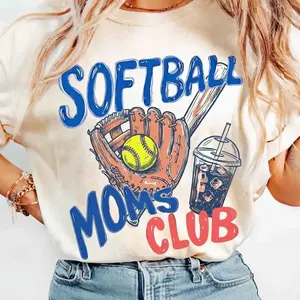 Softball Moms Club Shirt, Glove Ball Drink Graphic Tee, Cute Game Day Sports Mom Style, Soft Cotton, Made In USA, For Youth & Adult