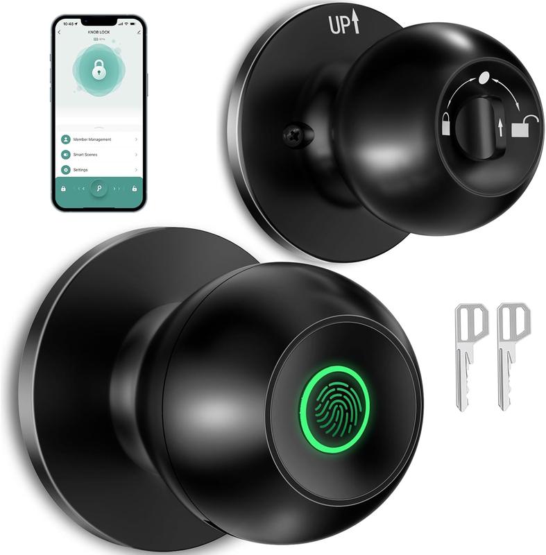 Valentine's Day Gift EuerTE Smart Lock Fingerprint Door Knob with App Control Key Type-C Port Emergency Charging Biometric Lock for Front Door Home Apartment Office FathersDayGift