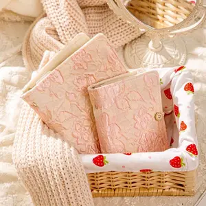Embroidery Journal A6 Ring Binder Refillable Notebook Pink Peach Blossom Planner Binder Travelers Journal Book With 90 Blank Refills 18*11.5 cm Secure Button Closure scrapbook