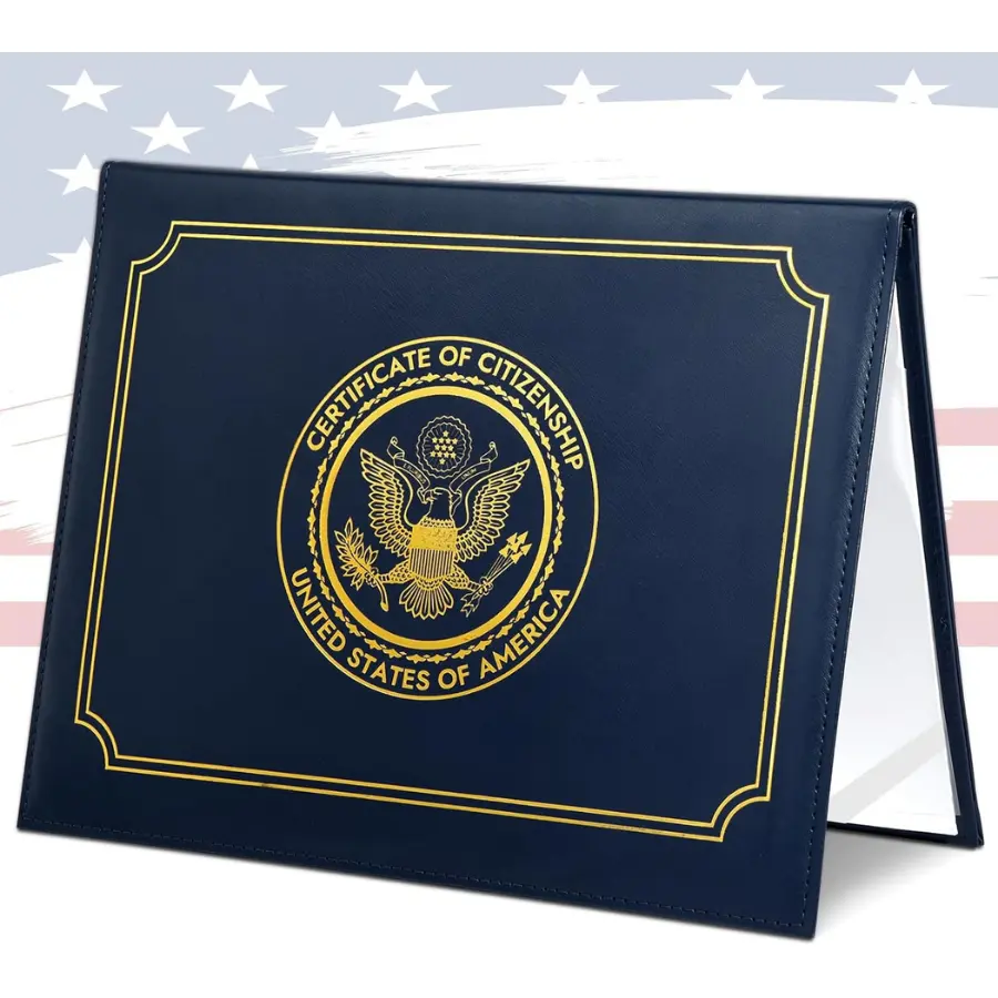 Citizenship Certificate Holder, PU Leather Certificate Cover with Gold Seal Design, Padded, Standard Size